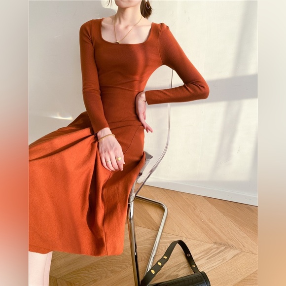 🍁Orange Red Slim Fit Long Sweater Dress🍁 - Picture 6 of 8